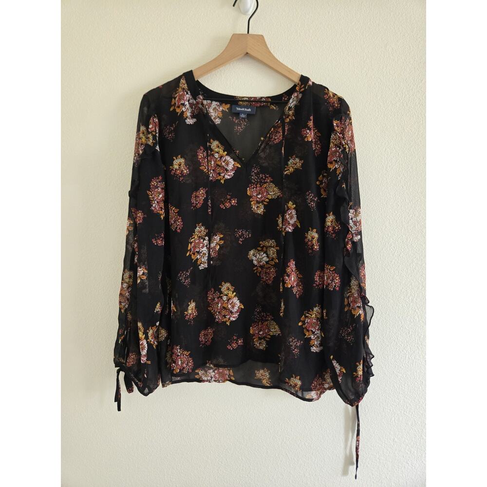 Modcloth Black Floral Ruffle Sheer Top Size Large Whimsigoth Dark Boho Witchy
